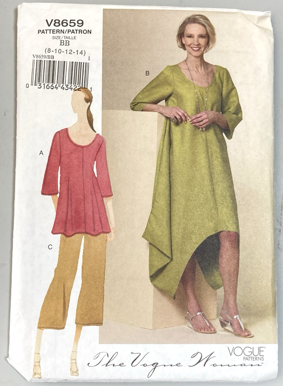 Vogue Pattern 8659 The Vogue Woman Misses Petite Tunic Dress Pants Sz 8-14 UNCUT
